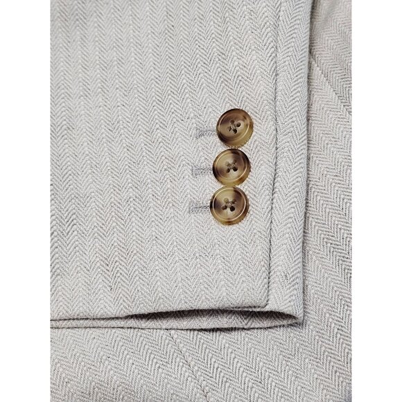 NWT Perry Ellis Men Ivory Herringbone Linen Blend Blazer Tailored Sz 44 Reg 2760 - Picture 14 of 15